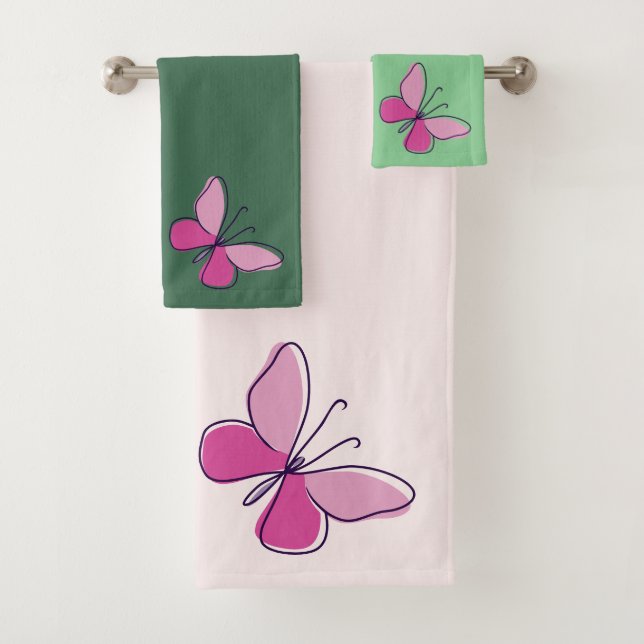 Inspiriertes Insekt Rosa Schmetterling Badhandtuch Set (Insitu)