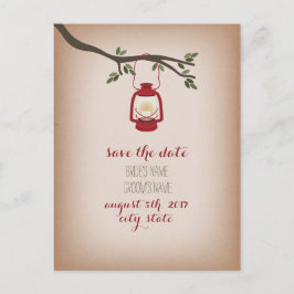 Inspiriertes Red Camping Lantern Datum Ankündigungspostkarte