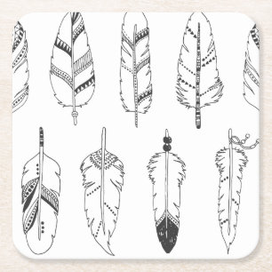 Inspiriertes Retro Feder-Muster Rechteckiger Pappuntersetzer