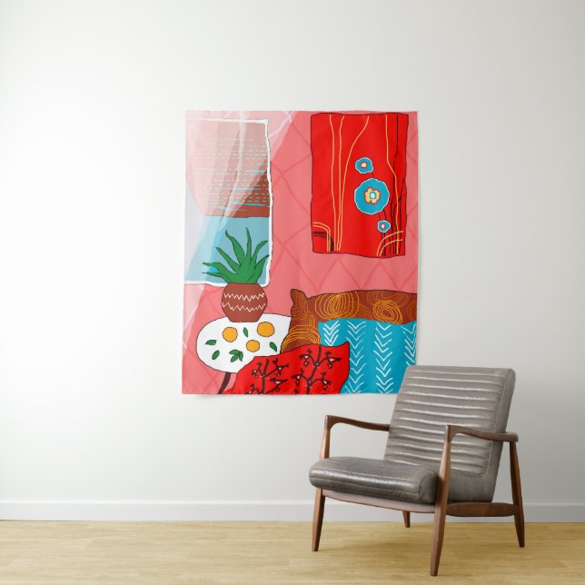 Inspiriertes Rotes Zimmer mit Orangen und Aloe Wandteppich (Beispiel)