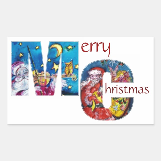 INSPIRIERTES SANTA MIT CHRISTMAS GIFTS MONOGRAM RECHTECKIGER AUFKLEBER (Vorderseite)