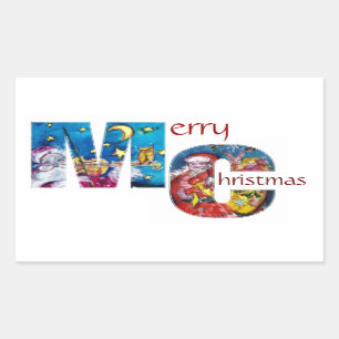 INSPIRIERTES SANTA MIT CHRISTMAS GIFTS MONOGRAM RECHTECKIGER AUFKLEBER