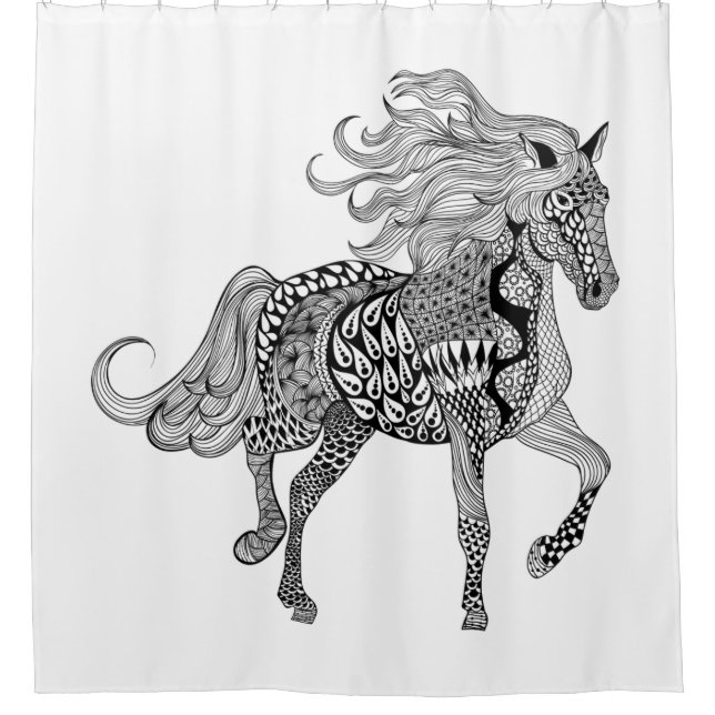 Inspiriertes schwarzes Pferd Duschvorhang (Vorderseite)
