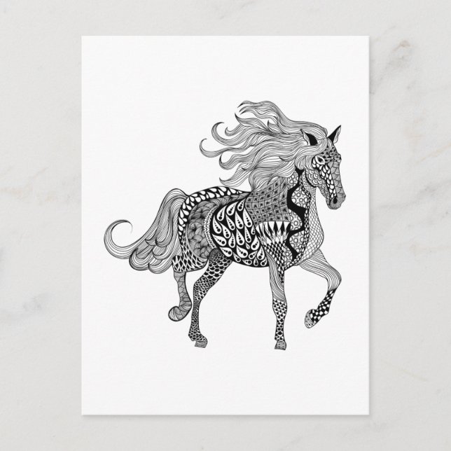 Inspiriertes Schwarzes Pferd Postkarte (Vorderseite)
