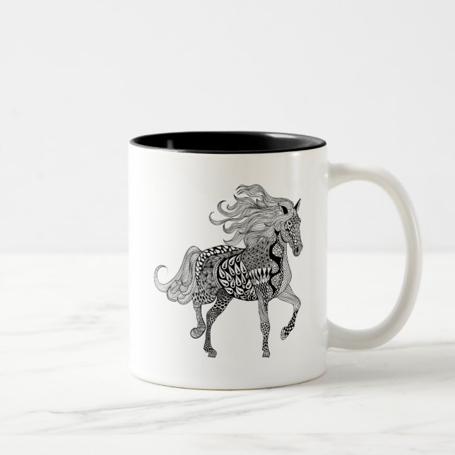 Inspiriertes schwarzes Pferd Zweifarbige Tasse (Rechts)