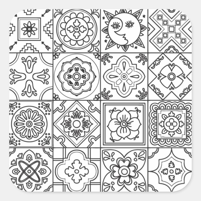 Inspiriertes Talavera-Muster Quadratischer Aufkleber (Vorderseite)