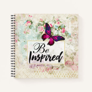 Inspiriertes Zitat und rosa Schmetterling Vintage  Notizbuch