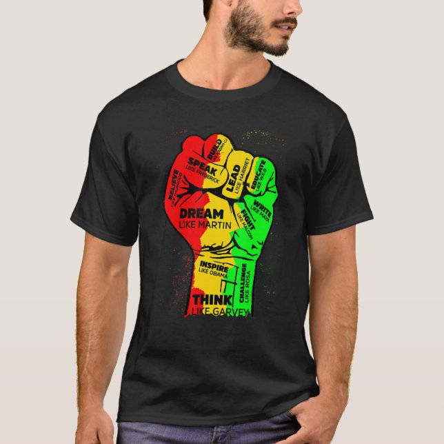 Inspiring Black Leaders Power Fist Hand Black Hist T-Shirt (Vorderseite)