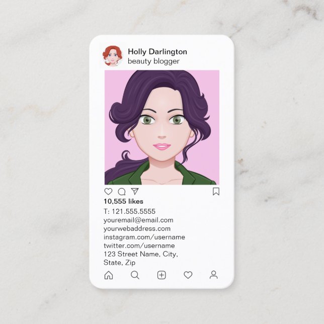 instagram Art in der rosa Steppdecke des Visitenkarte (Vorderseite)