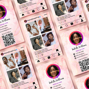 Instagram-Beitrag Makeup-Artist Pink Marble QR-Cod Visitenkarte