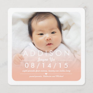 Instagram Carré Baby Girl Faire-part de naissance