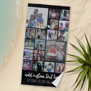 Instagram Collage - 18 Fotos Schrift - Schwarz Wei Strandtuch