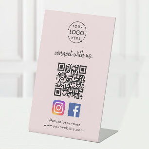 Instagram Facebook QR-Code Pink Social Media Sockelschild