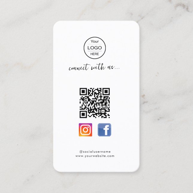 Instagram Facebook QR-Code | Rosa Visitenkarte für (Vorderseite)