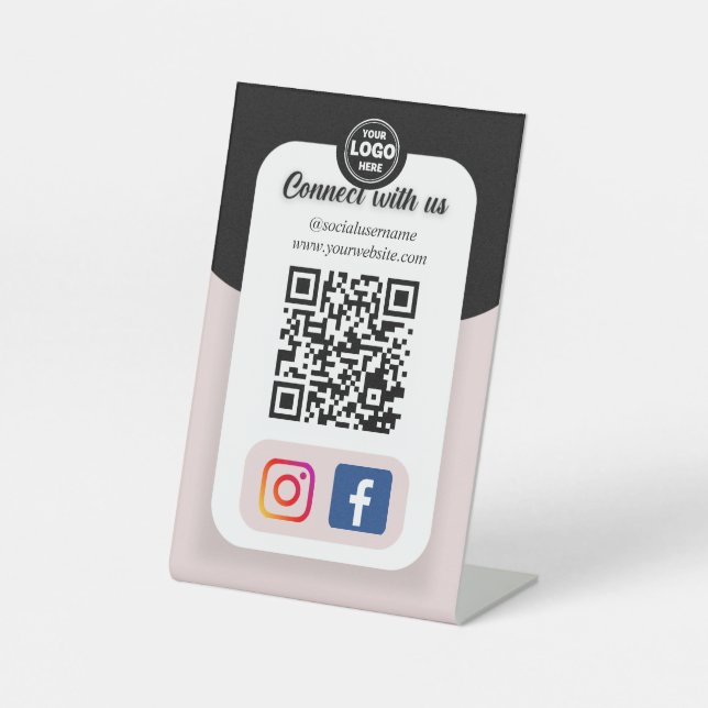 Instagram Facebook QR-Code | Soziale Medien Sockelschild (Vorderseite)