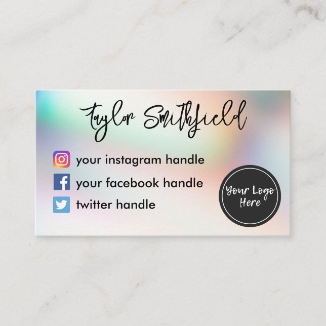 Instagram Facebook Twitter holo-Farbverlauf Visitenkarte (Vorderseite)