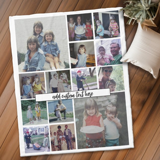 Instagram Foto Collage - 14 Fotos - Skripttext Fleecedecke (Personalized fleece blanket with 14 photos and text)