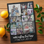 Instagram Foto Collage - 14 Fotos - Skripttext Geschirrtuch<br><div class="desc">Ein Design mit einem soliden Hintergrund und einem Ort,  um Text in einem trendigen Skript hinzuzufügen. Nutzen Sie bis zu vierzehn quadratische Foto,  um ein einzigartiges und persönliches Geschenk zu kreieren. Wenn Sie die Bilder anpassen müssen,  klicken Sie auf das Werkzeug anpassen,  um Änderungen vorzunehmen.</div>