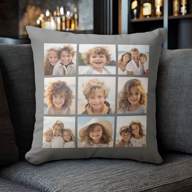 Instagram Foto Collage 9 Fotos Holzkohle Grau Kissen (Custom Photo Collage Pillow)