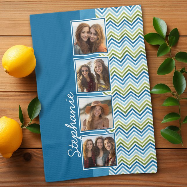Instagram Foto Collage farbenfrohe Chevrons Geschirrtuch (Personalized Kitchen Towel with photos and text - Makes a great gift)