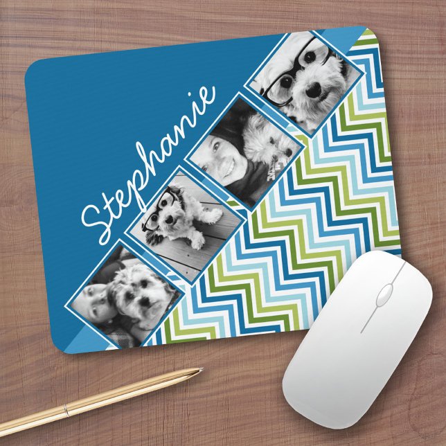 Instagram Foto Collage farbenfrohe Chevrons Mousepad (Personalized mousepad - Add Photos and Custom Text)