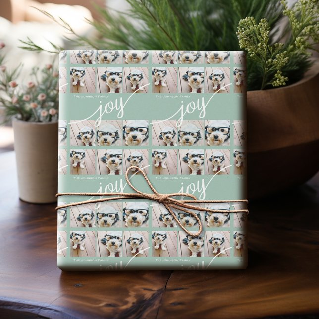 Instagram Foto Collage Holiday Joy Mint Green Geschenkpapier (Personalized Photo Paper)