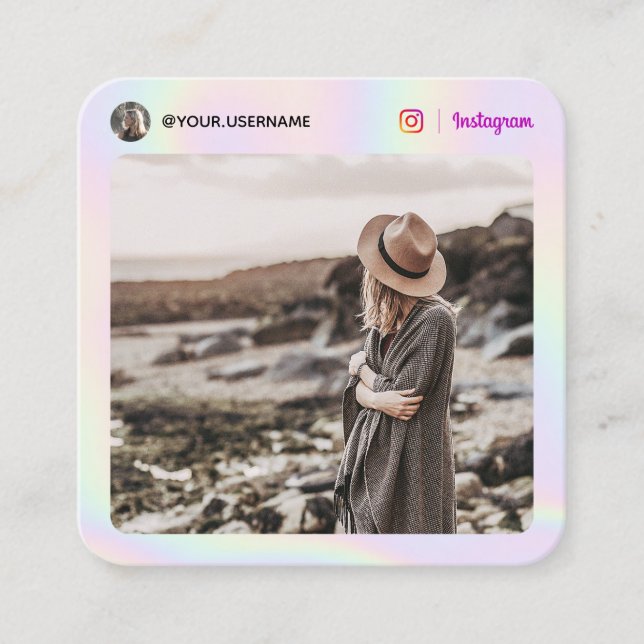 Instagram Foto Moderner holografischer pastellfarb Telefonnummerkarte (Vorderseite)