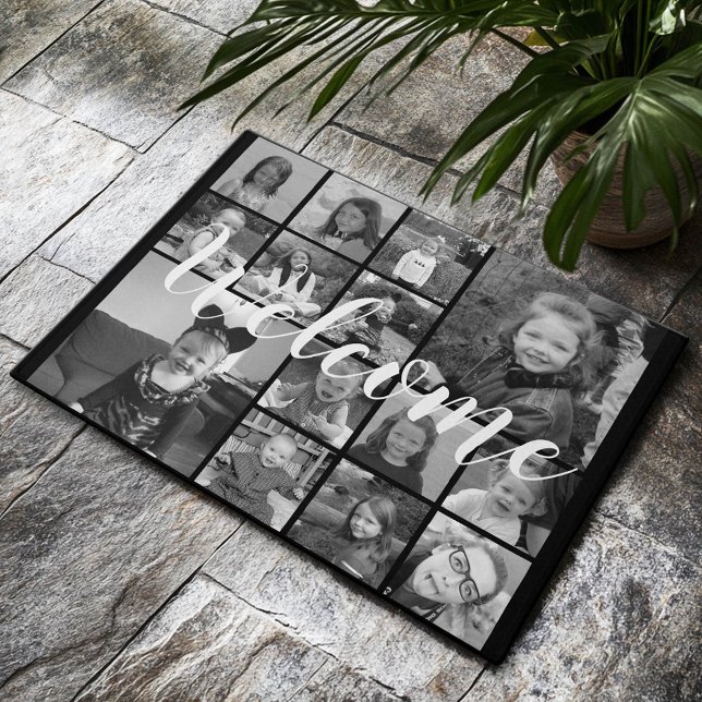 Instagram-FotoCollage - Bis zu 14 Fotos Schwarz Fußmatte (Custom Welcome Mat)