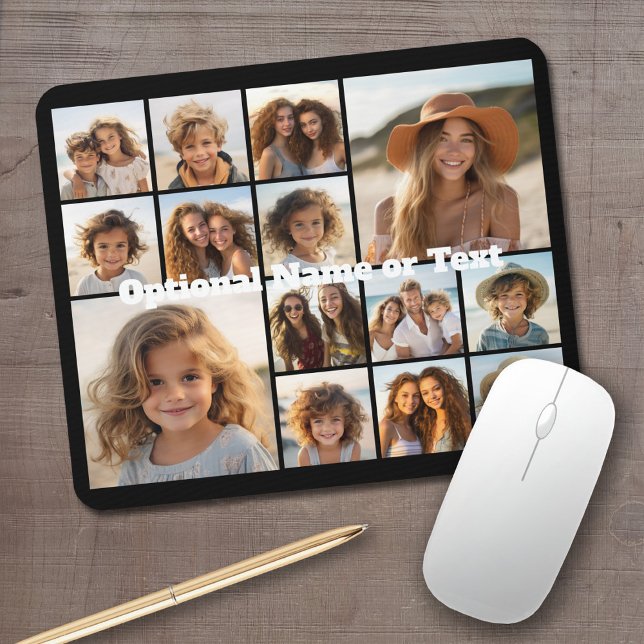 Instagram-FotoCollage - Bis zu 14 Fotos schwarz Mousepad (Personalized Mousepad - Add Your Photos and Text)