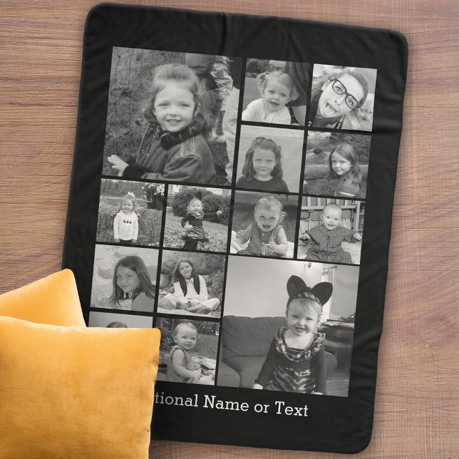 Instagram-FotoCollage - Bis zu 14 Fotos Schwarz Sherpadecke (Personalized sherpa blanket with photos and text)