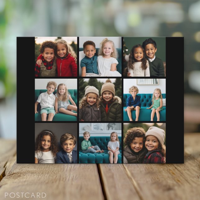 Instagram-FotoCollage mit 9 quadratischen Fotos Postkarte (Custom Personalized Photo Collage Postcard)