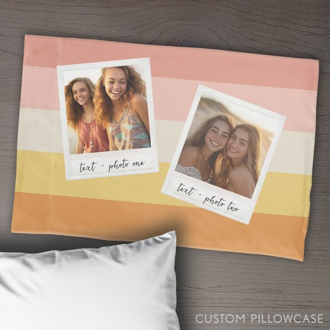 Instagram-FotoCollage mit farbigen Streifen Kissenbezug (Custom Pillowcase with Photo Collage)