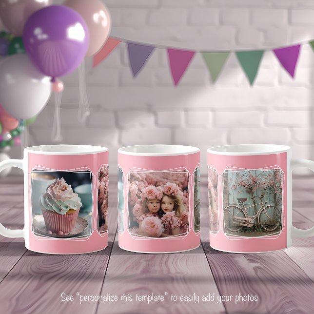 Instagram FotoCollage Modernes Template Pink C51 Kaffeetasse (Von Creator hochgeladen)