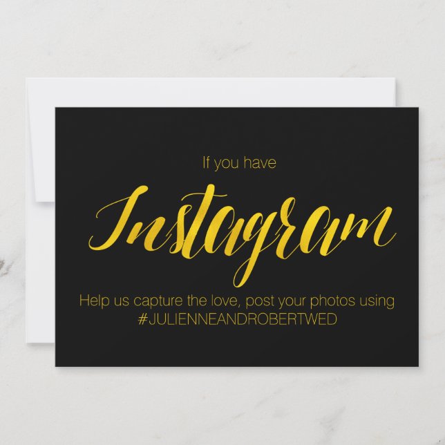 "Instagram Hashtag" Imitate Gold Foil Wedding Sign Einladung (Vorderseite)