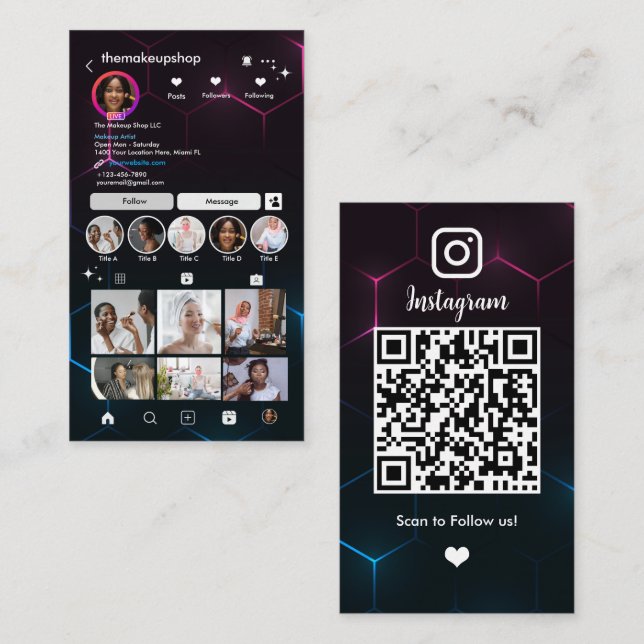Instagram Influencer QR Code Social Media Visitenkarte (Vorne/Hinten)