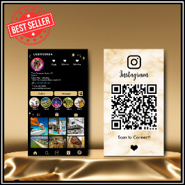 Instagram LUXURY Gelb und schwarz Marmor Agate QR Visitenkarte