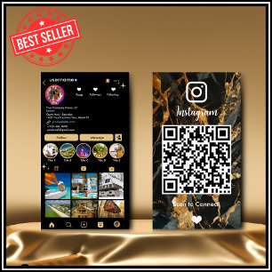 Instagram LUXURY Gold & Black Marmor Achat QR  Visitenkarte