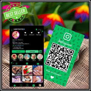 Instagram Nail Salon Green   QR-Code für soziale M Visitenkarte