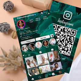 Instagram Niedlich grünes Marmor QR Code Social Me Visitenkarte