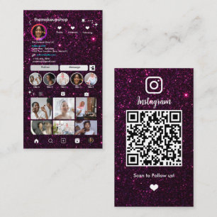 Instagram Niedlicher Lila Glitzer QR Code Social M Visitenkarte