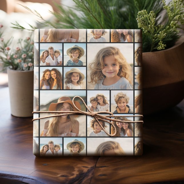 Instagram Photo Collage - 14 photos - black Geschenkpapier (Personalized Photo Wrapping Paper)