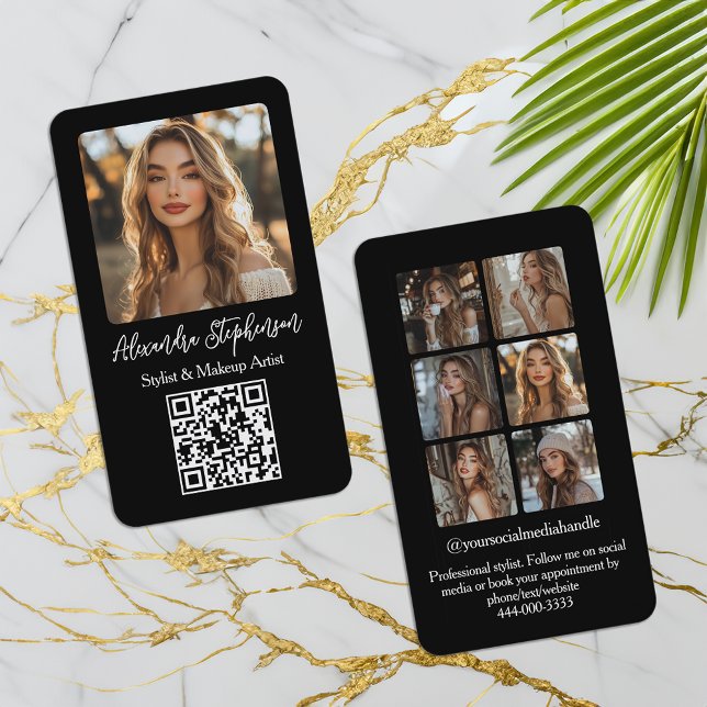 Instagram Photo Collage Social Media Influencer Visitenkarte (instagram business card with qr code and six photos)