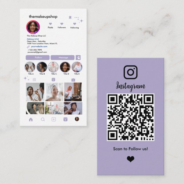 Instagram QR Code Social Media Lavendel Visitenkarte (Vorne/Hinten)