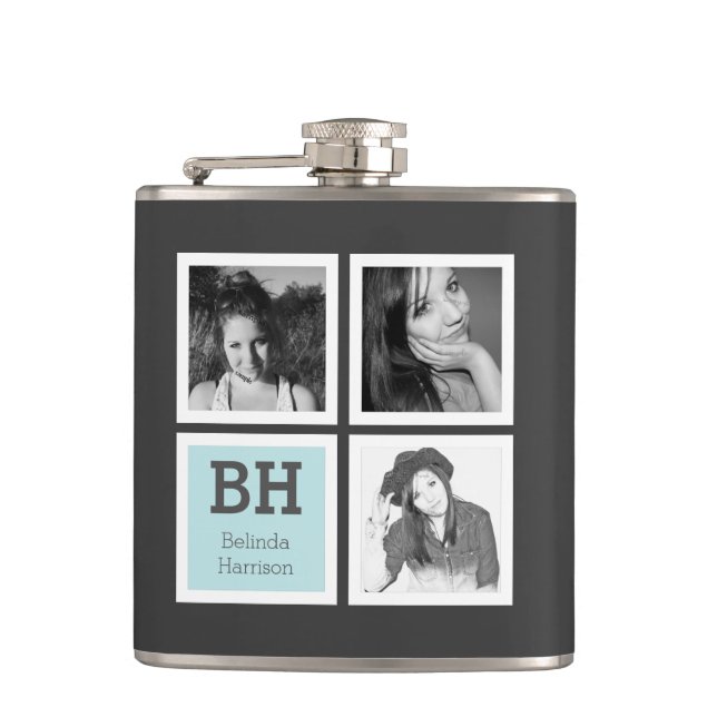 Instagram Selfies personalisiertes Foto mit Namen Flachmann (Vorderseite)