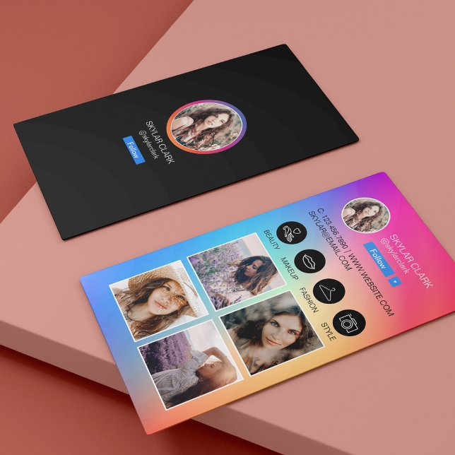 Instagram Social Follow Me Foto Grid Regenbogen Visitenkarte (Instagram Social Follow Me Photo Grid Rainbow Business Card)