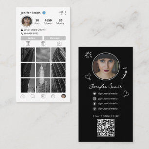Instagram Style mit Social Media Icons & QR Code Visitenkarte