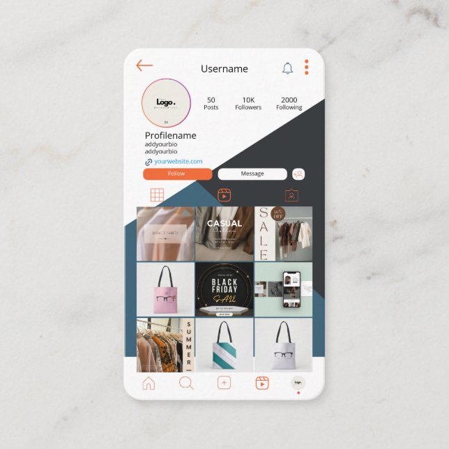 Instagram Visitenkarte QR-Code-Logo-Busenkarte (Vorderseite)