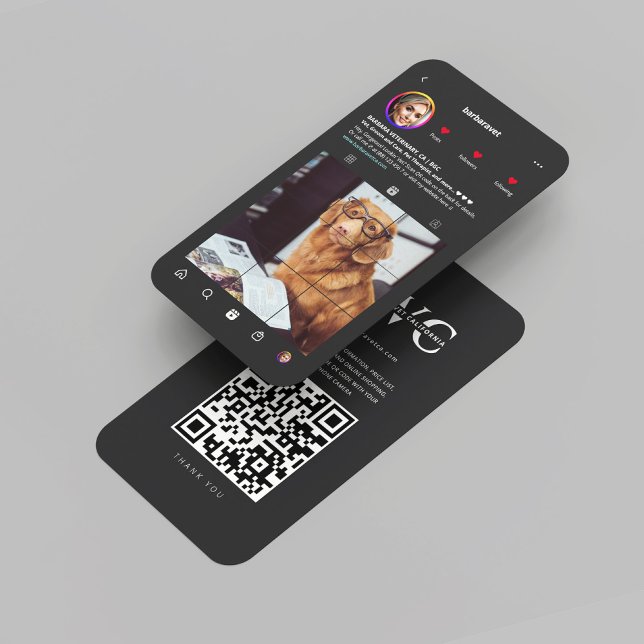 Instagramm des modernen Veterinärmedikaments Visitenkarte (Modern Veterinary Veterinarian Monogram Instagram dark grey black Business Card
)