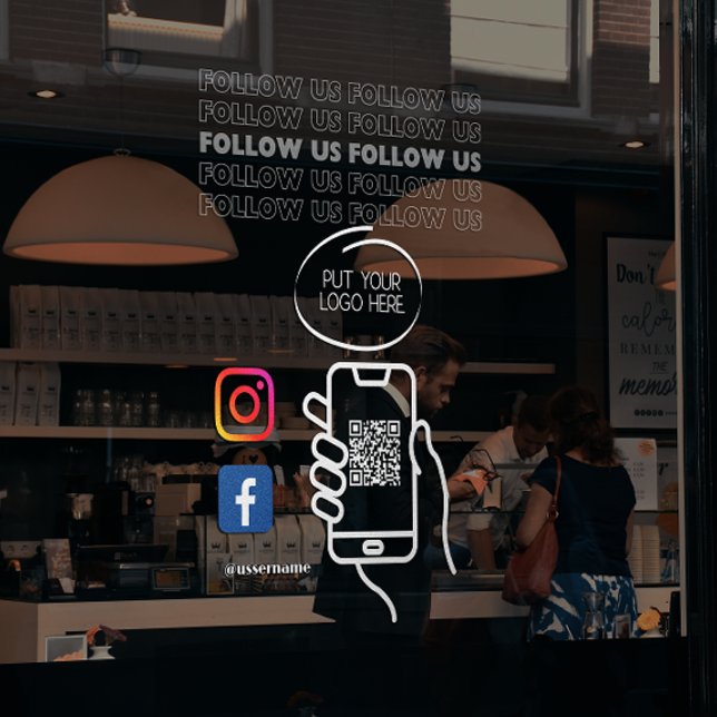 Instagramm folgen Qr Code Weiß Fensteraufkleber (Instagram Follow Us Qr Code White Window Cling)