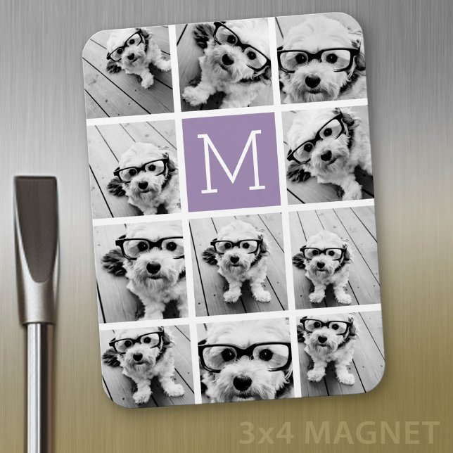 Instagramm-FotoCollage Benutzerdefiniertes Monogra Magnet (Personalized fridge magnet - add photos and custom text)
